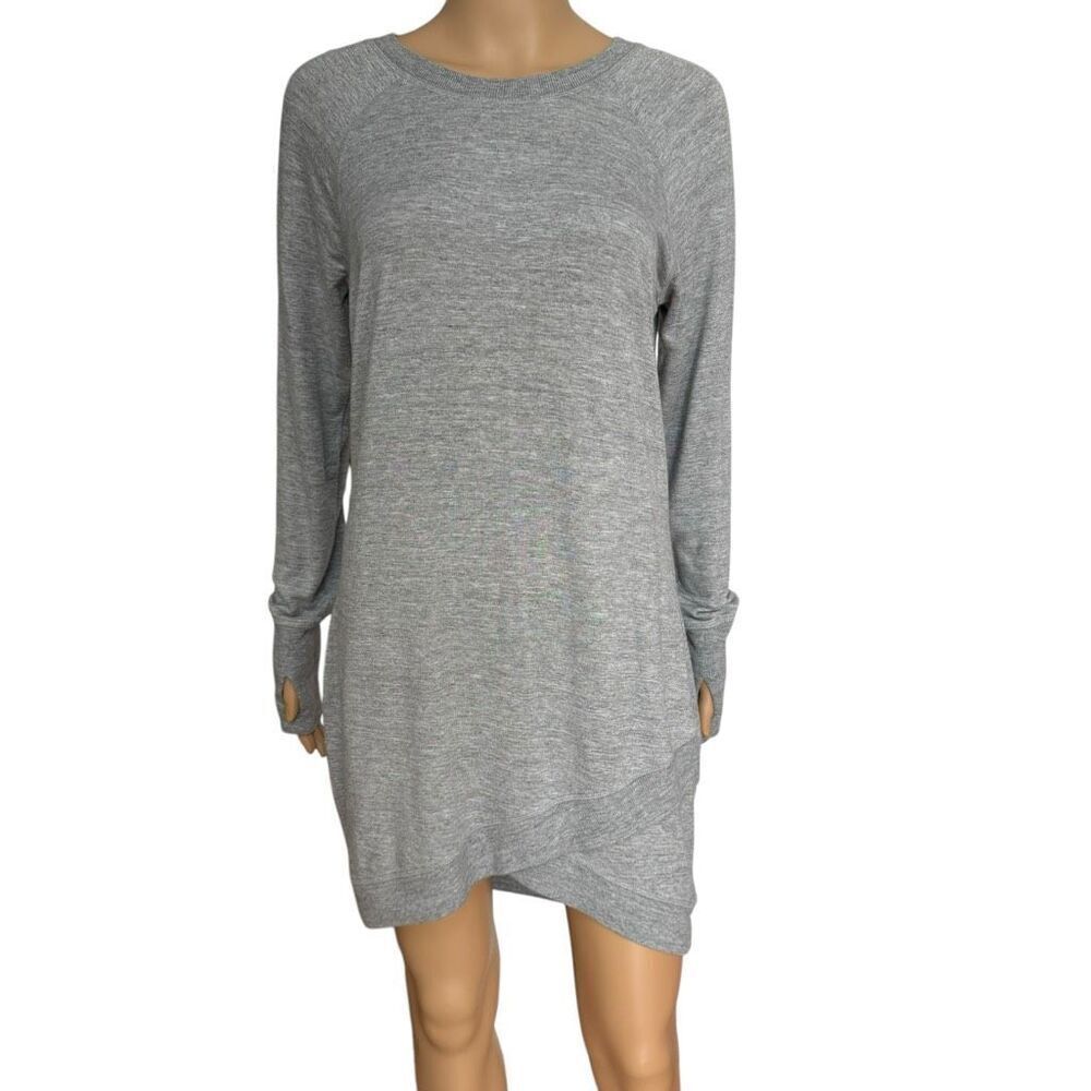 Athleta Sweatshirt Dress Criss Cross Hem Heather Gray Long Sleeve Knit Casual S - Picture 3 of 10